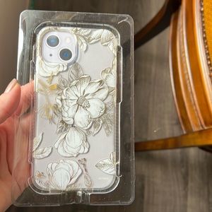 Clear, white and metallic reflective gold iPhone 13 case